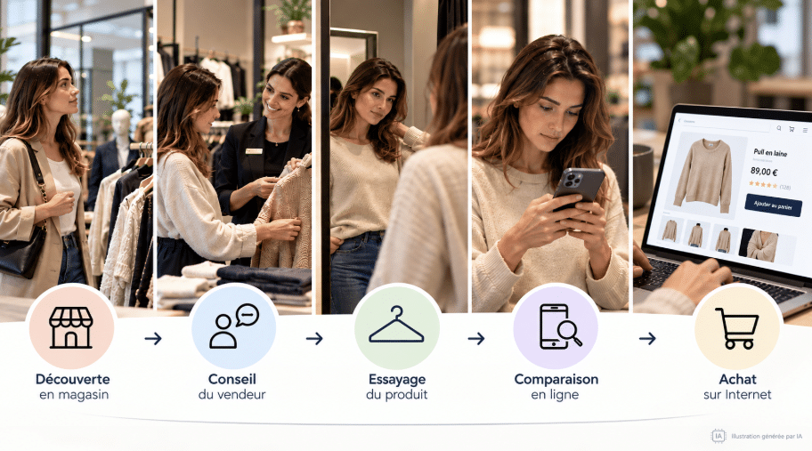 Parcours client du showrooming, de l'essayage en boutique à la comparaison en ligne