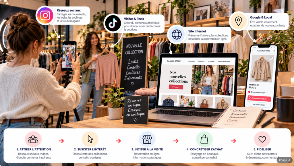 Utiliser le digital pour développer une boutique de prêt-à-porter avec réseaux sociaux, site internet, contenus vidéo et services en ligne